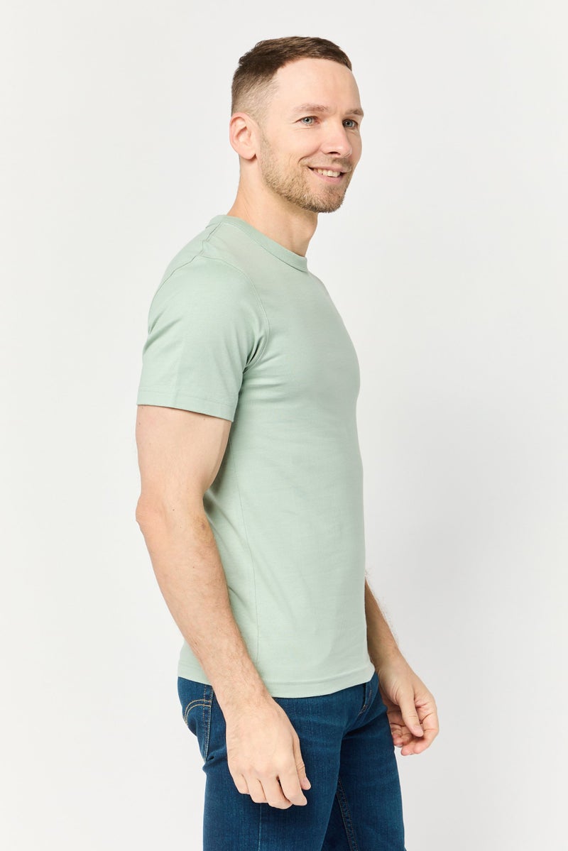 Celio Men Crew Neck Short Sleeves Plain T-Shirt, Sage Green - Image 3